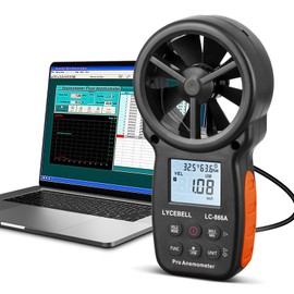 LYCEBELL LC-866A Handheld HVAC Anemometer, Pro Digital Wind Speed for Wind Velocity CFM Measuring, Air Flow Meter, USB Connect to PC, Balance The HVAC System, Data Hold & Back Light LCD