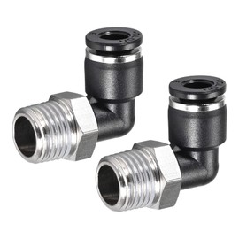 M METERXITY 2pcs 90 Degree Elbow Push Connection Hose Fitting for Air Water Transport Industrial 6mm Tube OD 1/4 NPT Thread Black Silver Tone