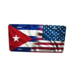 DIGIART INTERNATIONAL CUBA CUBAN FLAG AMERICAN FLAG METAL CAR NOVELTY LICENSE PLATE AUTO TAG