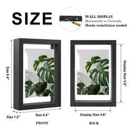Egofine 4x6 Floating Frames Set of 2, Double Plexiglass Picture Frame, Made of Solid Wood Display Any Size Photo up to 4x6, Wall Mount or Tabletop Standing, Faded Black