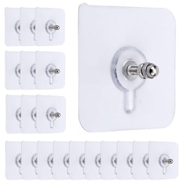 20pcs Self Adhesive Picture Hooks, Heavy Duty 26.5 lbs Load-Bearing Picture Hangers Without Nails Waterproof Wall Hooks for Bathroom Kitchen Office (Transparent)