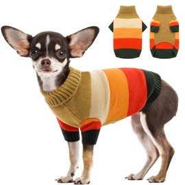 AOFITEE Small Dog Sweater, XS Dog Sweater Girls Boys, Stretchy Turtleneck Dog Sweaters for Small Dogs, Warm XSmall Fall Dog Sweatwer, Doggie Sweaters for Yorkie, Chihuahua, Teacup (Brown XS)