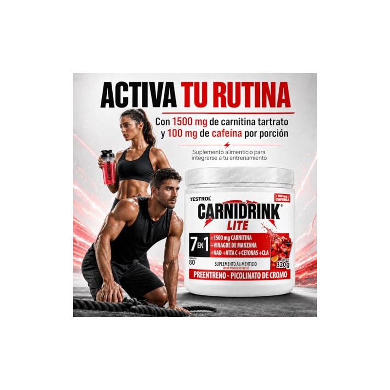 Preentreno Carnidrink Carnitina Bebible Polvo Tartrato 1500mg Cafeína Nad Vinagre