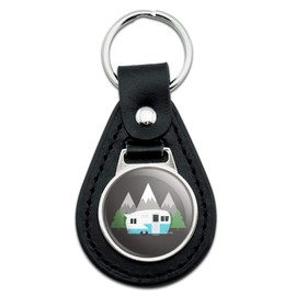 GRAPHICS & MORE Black Leather Camper in the Mountains Keychain