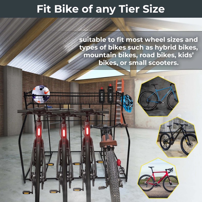 FEBTECH 4 Bike Stand Rack with Storage, Free Standing Bike