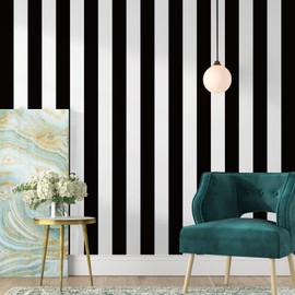 Jeweluck Black and White Wallpaper Peel and Stick Wall Paper 17.7”x118.1” Black and White Striped Wallpaper Peel and Stick Waterproof Removable Self Adhesive Contact Paper for Walls Decorative Vinyl