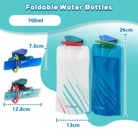 EUYKQNOI Set of 2 Foldable Drinking Bottles, 700 ml (White + Blue) and 2 x Cleaning Brushes, 30 cm, BPA-Free, Refillable for Festivals, Camping, Hiking, Travel, Outdoor Activities