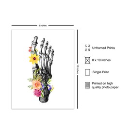 Human Foot Anatomy Medical Wall Art for Doctor Office, Podiatrist, Orthopedic Medical Clinic, Podiatry Dr - Gothic Decor - Boho Floral Vintage Shabby Chic Skeleton - Gift for Women, Nurse, RN, CNA