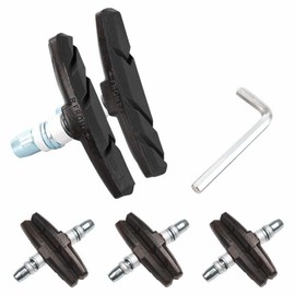 Bike Brake Pads, 4 Pairs with Installation Tool Hex Nuts/Wrench No Noise Long 70mm Rubber Durable V-Brake Pads for Mountain Bicycle（Black）