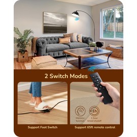 EDISHINE Modern Arc Floor Lamp, 78.3" Mid Century Standing Lamp Over Chair with Remote & Foot Switch, Rotatable Lamp Head, Metal Floor Lamps for Living Room, Bedroom, Office, Dining Room, Black