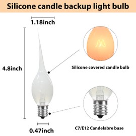 12 Pack Silicone Dipped Candle Light Bulbs Electric Candle Bulbs, for Chandeliers Window Candle Replacement Bulbs & Candelabra Light Bulbs, Clear Silicone Shatterproof, C7/E12 Base, 5W, Warm White