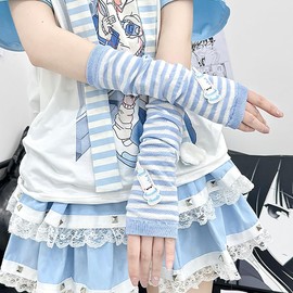 ZYOOFOV Arm Warmer, Mine Type, Arm Cover, Women's, Horizontal Stripes, Sunscreen, UV Protection, Embroidery, Applique, Thin, UV Protection, Fingerless, Arm Cover, Rough Hands, Cute, Mass Production