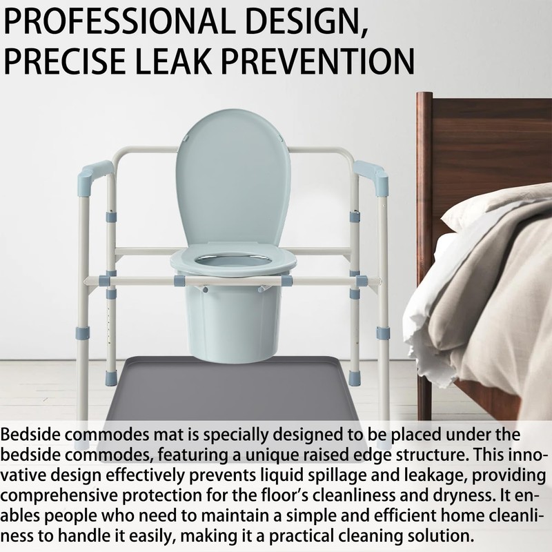 Bedside Commodes Mat, Bedside Toilet Floor Mat with Raised Edge