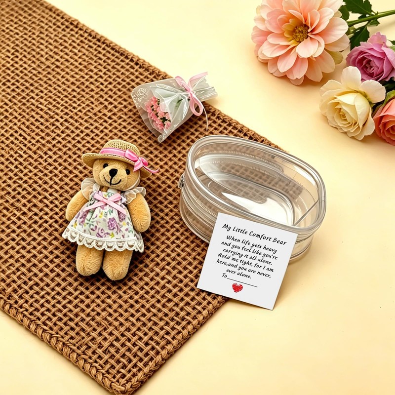 ChilArt Mini Handcrafted Tiny Teddy Bear Gift Set with Floral