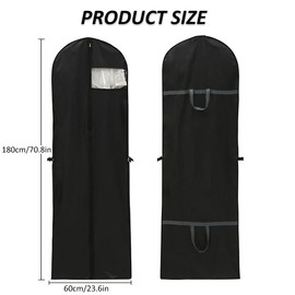 Dress Covers Bag,Hanging Garment Bags,Full Length Travel Covers,Wedding Long Clothes Storage Cover with Zipper,180cm,Large capacity, waterproof and dustproof, collapsible garment bag (black)