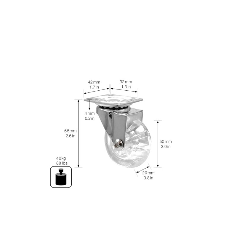 WAGNER Skater 03108501 Soft Swivel Castor Diameter 50 mm Height