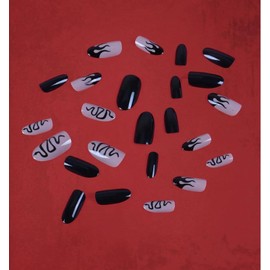 Quality False Nails 24pcs Minimalist Press On Nail incl. 1 sheet tape (Black & Nude Snake Oval)