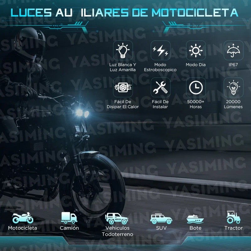 Nuevo 2 Faros Luces Led Auxiliares 4 Modos Lupa Estrobo