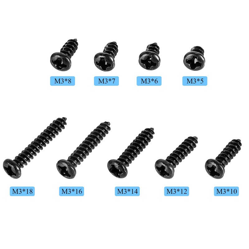 FandWay 480Pcs M3 Phillips Pan Head Self-Tapping Screws, Carbon Steel
