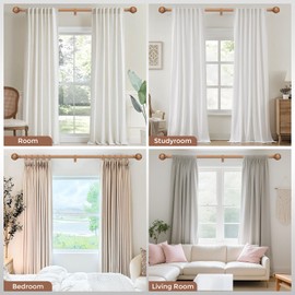 Wolistsa Wood Curtain Rods for Windows 48 to 84 Inch, Boho Vintage Decorative 1 Inch Wooden Curtain Rod, Adjustable Heavy Duty Rustic Farmhouse Drapery Pole with Netted Imitation Wood Grain Finials