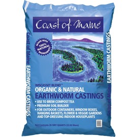 Coast of Maine OMRI Listed Wiscasset Blend Earthworm Castings Compost Potting Soil Blend for Container Gardens and Flower Pots, 20 Quart