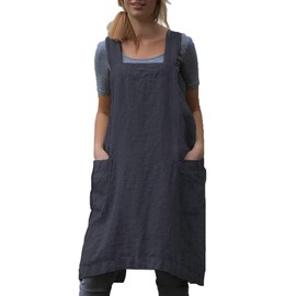 Schine Women's Cotton Cross Back Pinafore with Big Pockets Practical Aprons for Gardening Works,Cooking,Coffee House,Painting