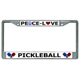 Peace Love Pickleball Chrome License Plate Frame