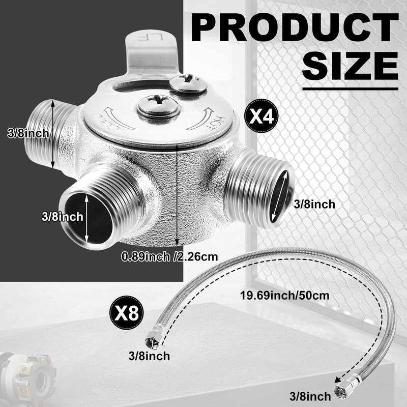Yaocom 4 Pcs 3/8" Manual Mixing Valve Hot Cold Water