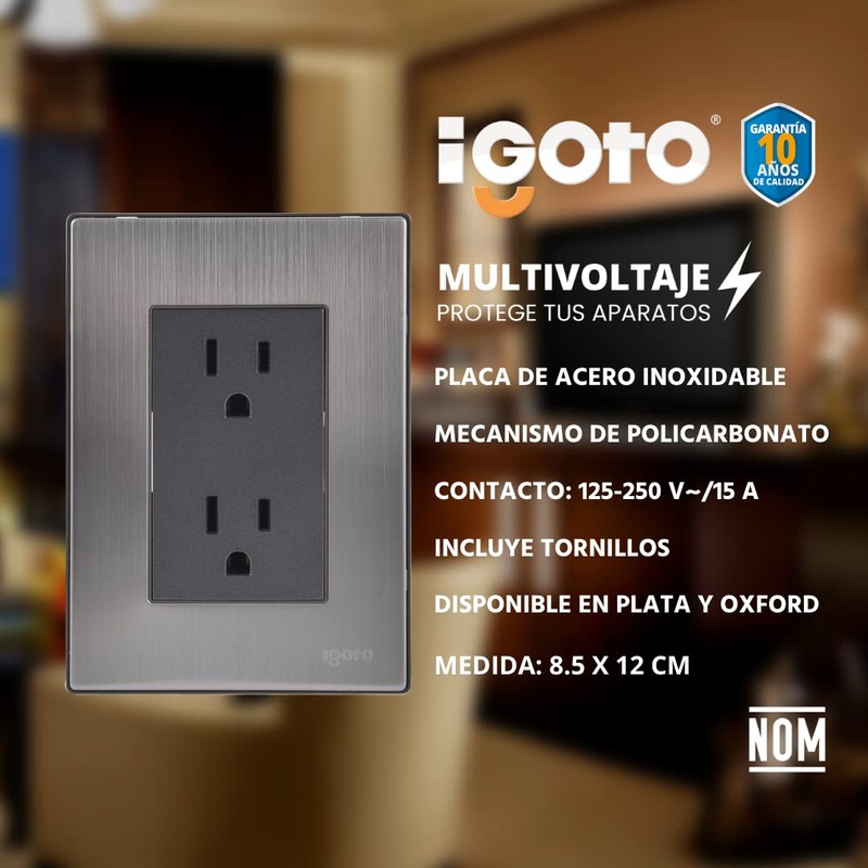 iGoto INOX1001 Contacto Dúplex, Acero Inoxidable, Color Plata