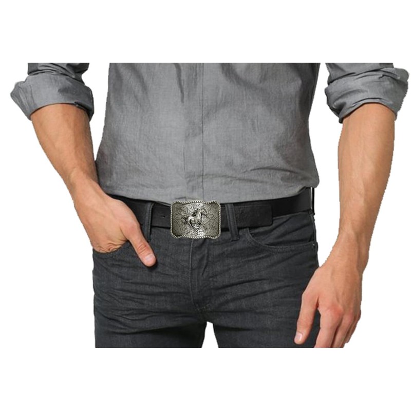 Moranse Silver Religion Cross Kneeling Prayer Design Western Cowboy Rectangle