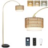 Benicabaly Arc Floor Lamp for Bedroom with Rattan & Linen,