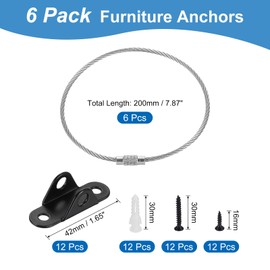sourcing map Furniture Anchors (6 Packs), Anti Tip Furniture Anchors for Proofing Alloy Wall Anchors Straps Kit for Cabinets Bed Shelf Furniture Fasteners to Wall, Black