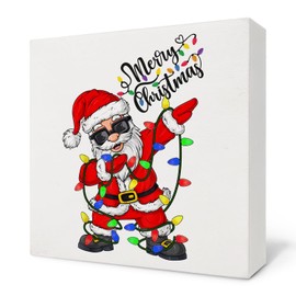 Nvotell Funny Christmas Signs, Merry Christmas Dabbing Santa Wooden Box Sign, Santa Decorations, Funny Christmas Decorations for Home Office Desk Table Tabletop Shelf Decor, 5x5 Inch