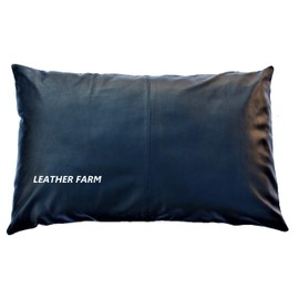 Thick Genuine Black Leather Pillow Cover Decorative Pillow Case Queen/Standard Size Black Leather Pillow Cover Solid Color (20''x26'')