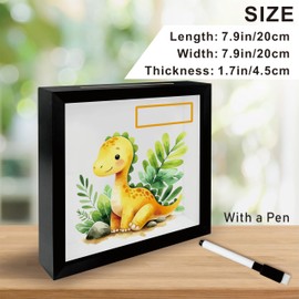 7.8 x 7.8 Inch Wooden Shadow Box Frame with Shelves Slot - Watercolor Dinosaur Money Savings Bank with Marker Pen, Coin Saving Box Piggy Banks, Birthday Gift for Families, Home & Office Decor - A10
