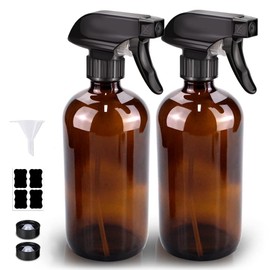 Bontip Glass Spray Bottle, Amber Glass Spray Bottle Set & Accessories Refillable for Plants Window Cleaners Aromatherapy Facial Hydration Watering Flowers Hair Care (2 Pack/16 oz) (Amber)