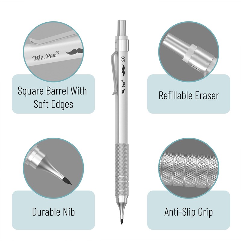 Mr. Pen- Metal Mechanical Pencil Set, 5 Sizes, 0.3, 0.5,
