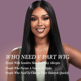 V Part Wig Human Hair Straight Human Hair Wigs Upgrade U Part Human Hair Wig for Women No Leave Out No Sew In 200% Density Natural Color 30 Inch