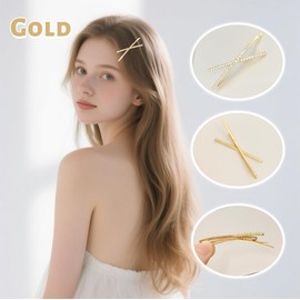 4 Pcs Gold & Silver Rhinestone Bobby Pins Cute X Shaped Hairpins for Women Girls Fancy Shiny Crystal Bling Hair Clips for Weddings, Proms, Birthday, New Year Eve