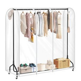 ZWMYF Dustproof Clothes Rail Cover Storage Bag 150 x 50 x 150 cm PEVA Dustproof Wardrobe Organizer with Full Zip