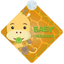 Baby on Board Sign for Car - Baby Giraffe Design, Cute Animal Theme with Strong Suction Cup | QG Ltd