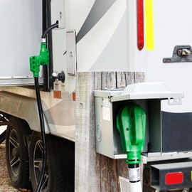 RVGUARD 50 Amp 25 Foot RV/EV Extension Cord with Reverse Polarity Indicator, NEMA 14-50P/R Heavy Duty Extension Cord with Cord Organizer, Green, ETL Listed