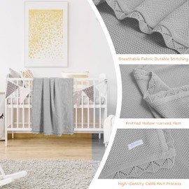 Cotton Baby Blankets 100% Knit Soft Warm Lace Toddler Newborn Nursery Receiving Blankets,30 X 40 Inches, Light Gray