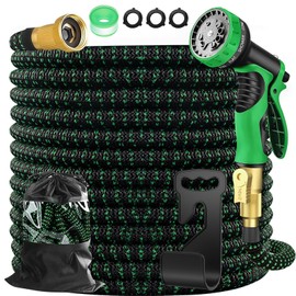 50ft Expandable Garden Hose with 10 Spray Patterns – Lightweight, Kink-Free, Leak-Resistant Water Hose with Heavy-Duty 3/4" Fittings for Car Wash, Lawn, Garden, or Farm