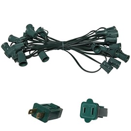 25â C9 Commercial Light Stringer, SPT1 Green Wire, E17 Sockets, 12â Socket Spacing, Outdoor String Light Christmas Stringer, 25 Sockets Fits C9 Size