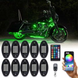KEEPDSGN 10 Pods Motorcycle LED Rock Light RGB Neon Underglow Kit For Harley Honda Yamaha