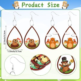 FIONUPI 4 Pairs Groundhog Earrings Double Side Groundhog Wooden Earrings Funny Cute Animal Earrings for Women Groundhog Day Gifts Holiday Party Groundhog Accessories