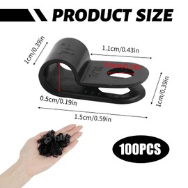 SMCEHEYA R-Type Cable Clips 100Pcs P Clips 5mm(3/16'') Diameter Wire Clips for Cable Nylon Cable Clips Black Cord Holder Plastic Cable Organiser for Electrical Cable Wire Conduit Fixings Wire Clamps