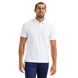 Rhone Delta Pique Mens Polo, Golf Shirts for Men, Anti Odor, Moisture Wicking Lightweight Polo Shirts for Men with Self-Cooling Fabric White Large
