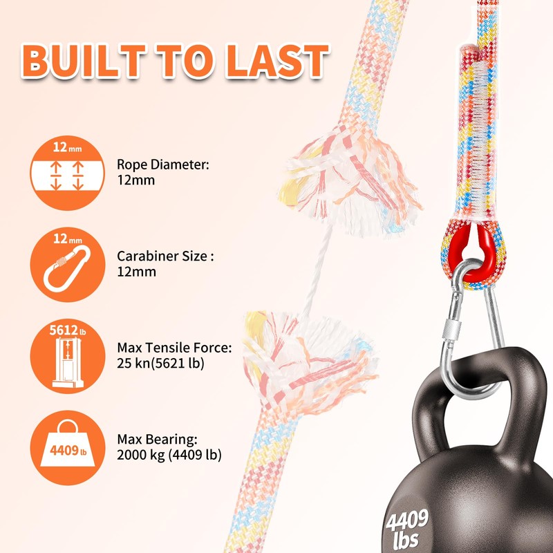 Werfeito Tree Swing Ropes (Set of 2), 5FT/10FT/15FT/20FT, Tree Swing
